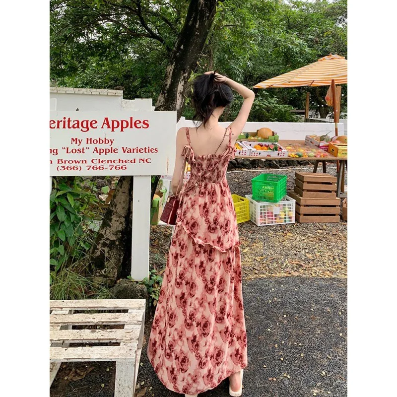 2024 Summer Befree Beach Long Vintage Casual Ruffles Elegant Maxi Strap Camis Silky Holiday Dress Vestidos Sexy Women