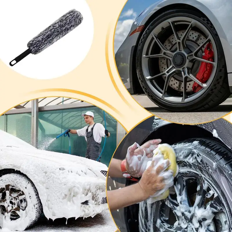 Car Wash Super Brush Plush Premium Wheels Brush Non-Slip Handle Easy To Cleaning Rims Spokes Wheel Barrel Car Accessories