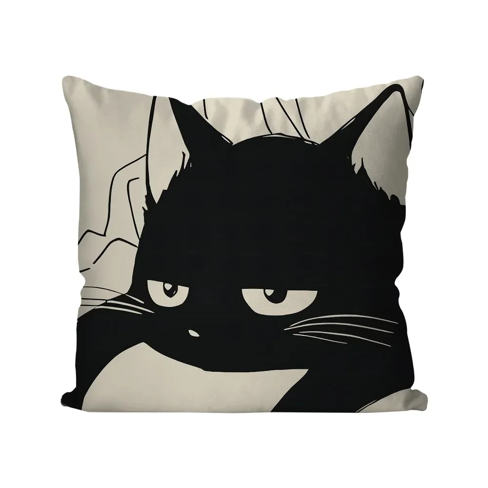 Декоративная наволочка с мультяшным принтом черного кота, постельные принадлежности, домашняя декоративная подушка, наволочка