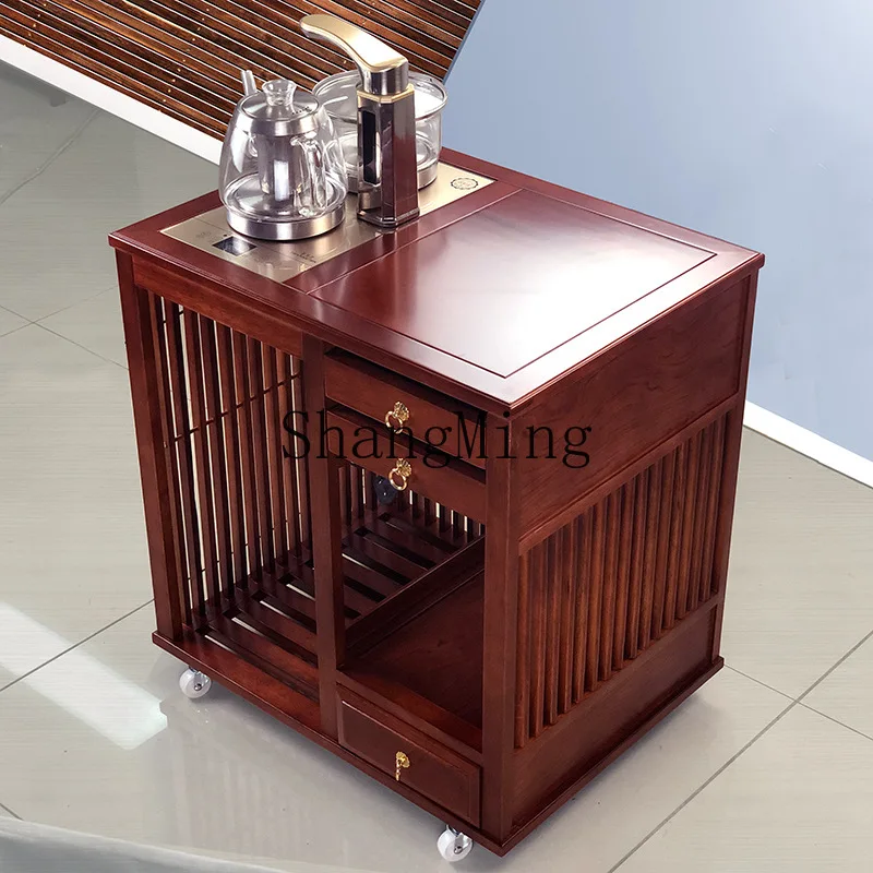 SM mobile solid wood tea cart, simple rosewood tea set automatic Kung Fu tea table