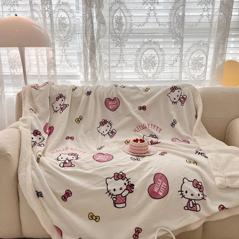 

Sanrio Hello Kitty Kuromi Hello Kitty Plush Blanket Autumn Winter Thicken Keep Warm Air Conditioning Blanket Cute Bedding Gifts