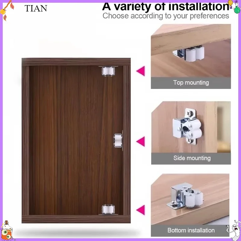 10 Sets Press Double Roller Catches Home Wardrobe Door Buckles Dual Wheel Spring Fixed Lock Buckle Low Foot Cabinet Catch Closer