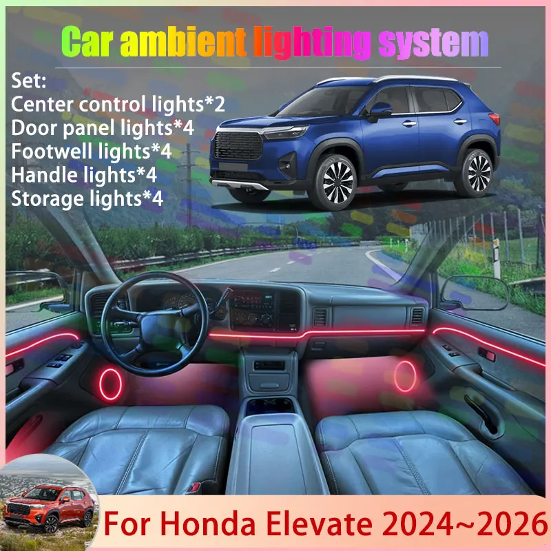 

For Honda Elevate DG5 WR-V WRV SUV 2024 2025 2026 2/18 in 1 Car Atmosphere Light Lamp RGB Shade Ensemble Streamer Atmosphere Set