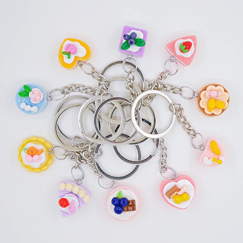 Cute 3D Food Blueberry Cream Cake Key Chain Girl's Keyring Cute Strawberry Cake Keychain Accessories Women's Keychains