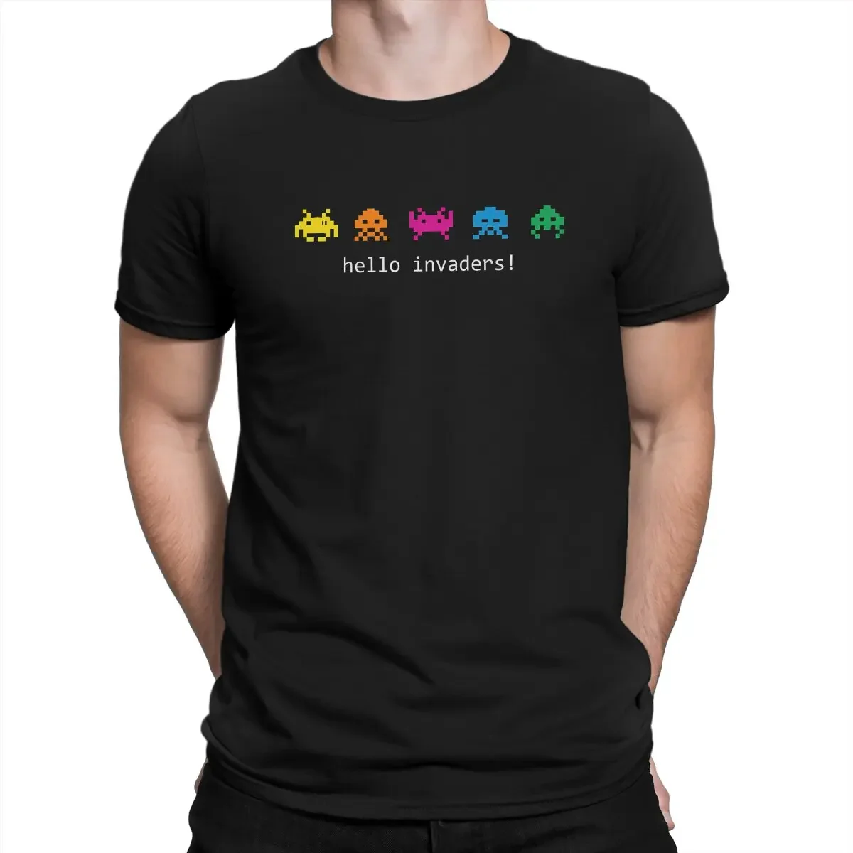 

Homme Men's Clothes Blusas T Shirt For Men Space Invaders Shooting Video Game Hello invaders graphic t shirts men clothing