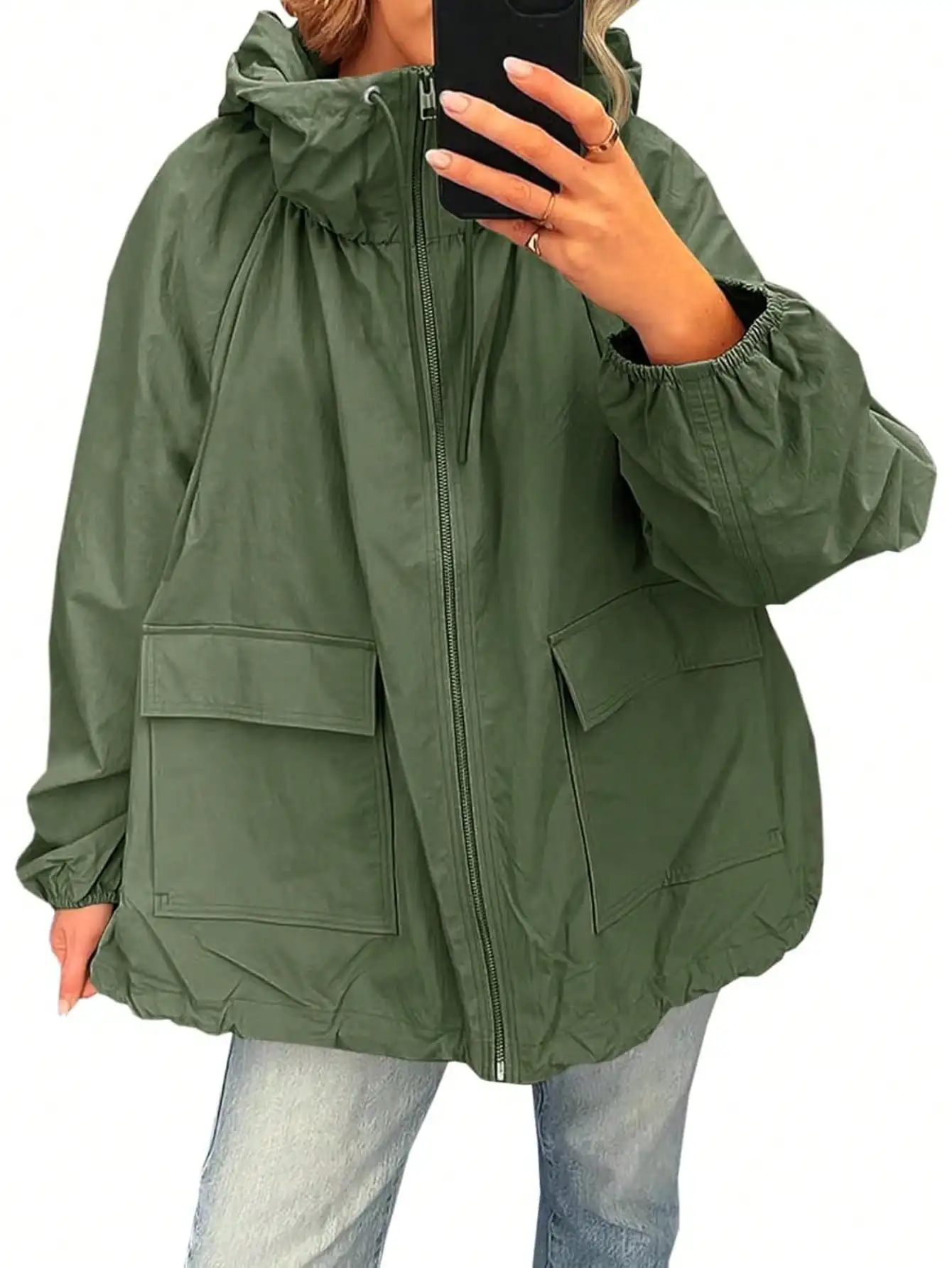 

Fisoew водонепроницаемый плащ женский легкий негабаритный ветровка с капюшоном куртка с карманами уличный дорожный плащ осень