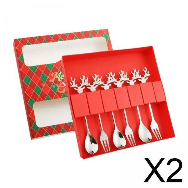 

Dessert Fork Spoon Set Reusable Stainless Steel Christmas Tableware for Family Gatherings Party Gifts