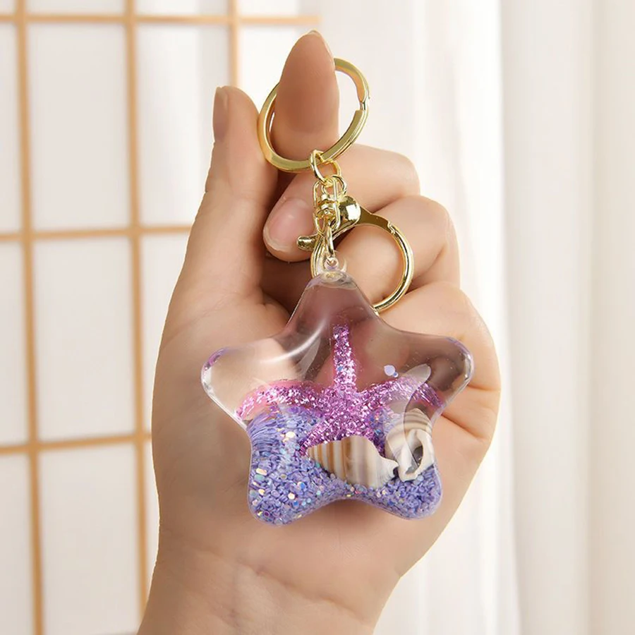 Lucky Acrylic Star Liquid Sand Bottle Pendant Ocean Style Bag Charm Fashion Keychain Pendant