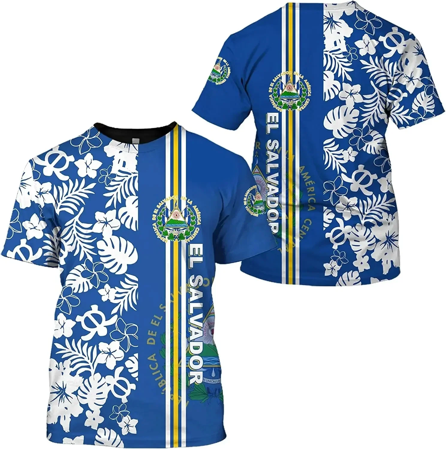 El Salvador Theme Short-sleeve T-shirt Flag Coconut Tree Pattern Casual Top Daily Wear Cultural Shirt
