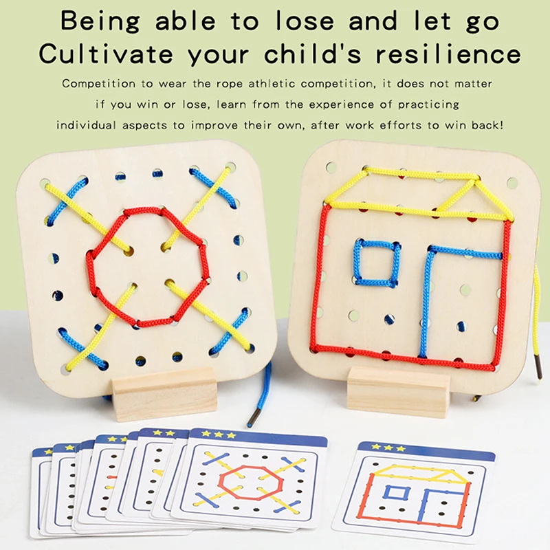 Houten Montessori Leermiddel Geometrie Touw Threading Games Kinderen Vroeg Onderwijs Denken Trainingsbord Educatief Speelgoed