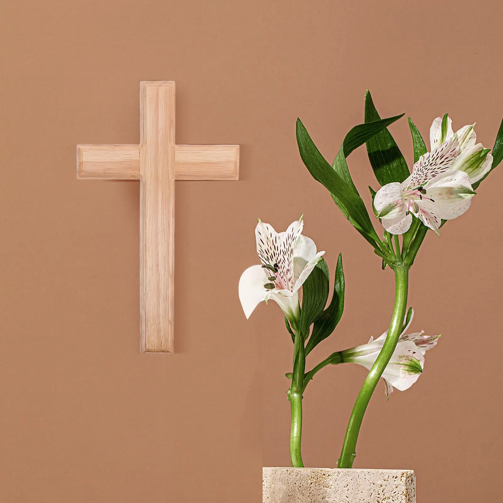 Christian Wooden Wall Cross Decor Natural Wood Texture Timeless Prayer Cross for Home Religious Center Wall Hanging Decoration