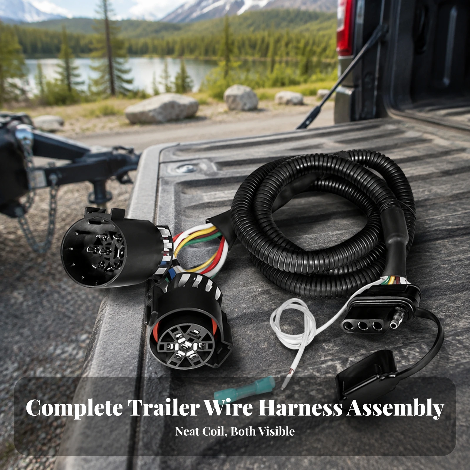 43-Inch Trailer Wiring Harness Extension Weatherproof 7-Way to 4-Pin Trailer Adapter Plug and Play Easy Installation