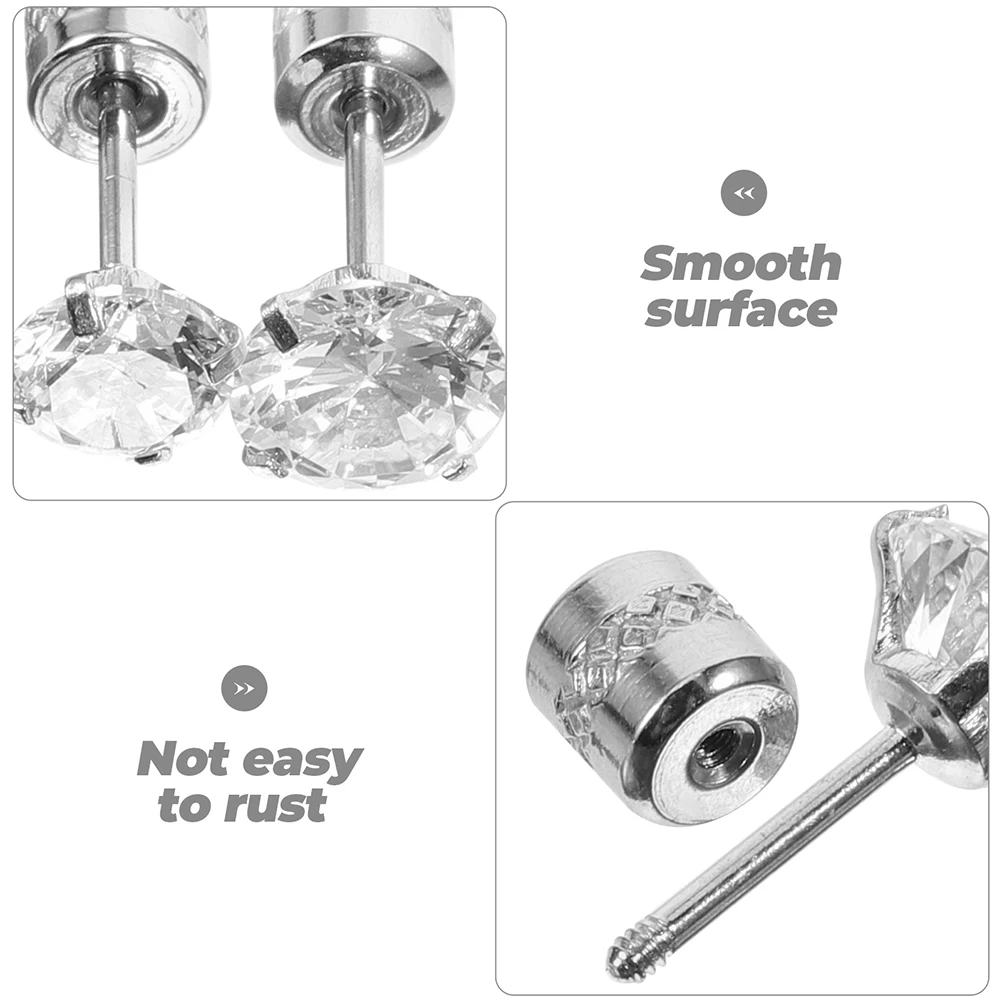 

4 Pairs Zircon Earrings 3 6mm Stainless Steel Screw Back Flat Steel Colorful Stud Earrings for Women Jewelry Set