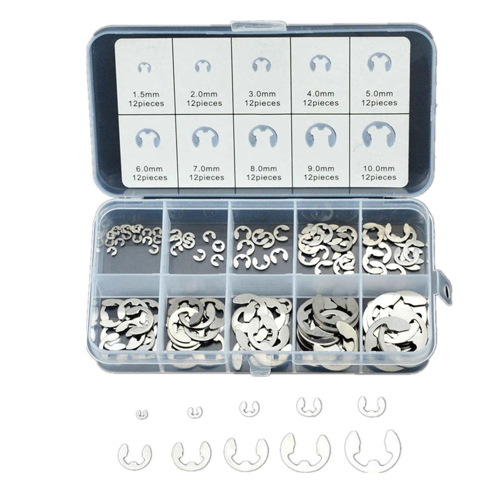 120 PCS/200 pcs Rvs Rvs E Clip washer Assortiment Kit borgring borgring voor as fastener m1.5 ~ M10