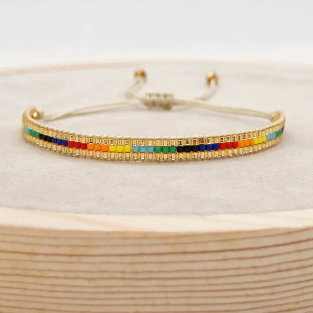 Beaded bracelet Rainbow originality colour Hand knitting Bohemia adjustable gradient tide simple Rice bead bracelet