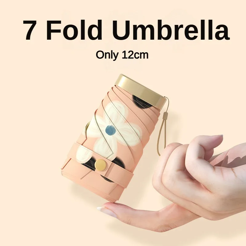 Cute Mini Sun Umbrella Woman UV Protection, Portable Travel Outdoor 7 Folding Small Pocket Umbrella Girls Windproof, Anti UV