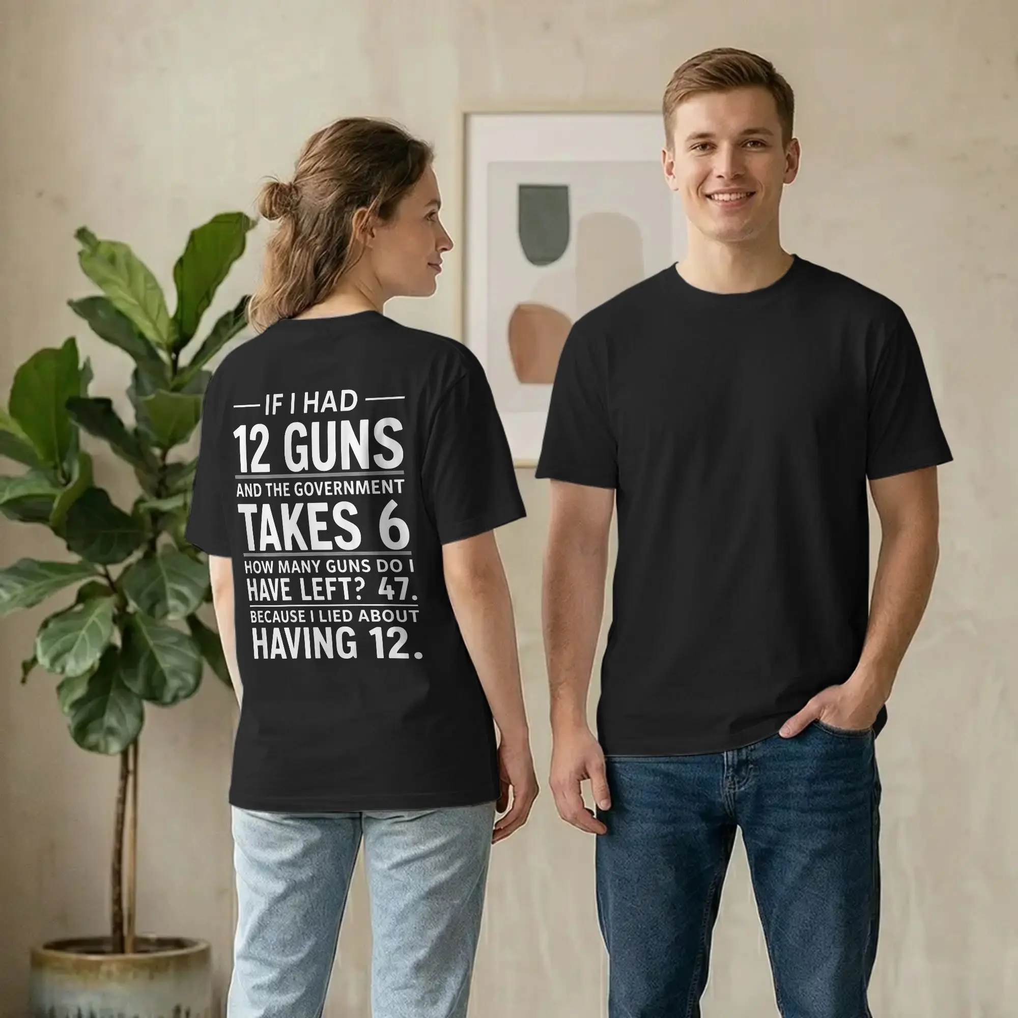 Backprint If I Had 12 Guns Funny Math T Shirt Men's Pure Cotton Vintage T-Shirts Round Neck Second Amendment Tees Tops Gift Idea