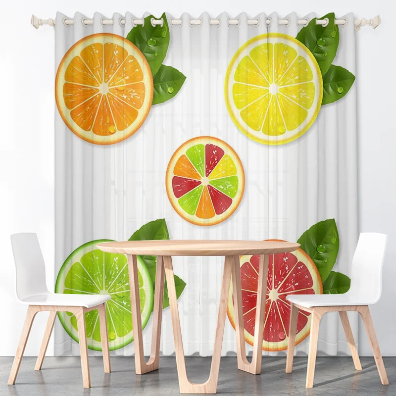 3D Colorful Fruits Curtains Orange Pineapple Strawberry Blueberry Thin Polyester Fabric Bedroom Living Room Decoration with Hook