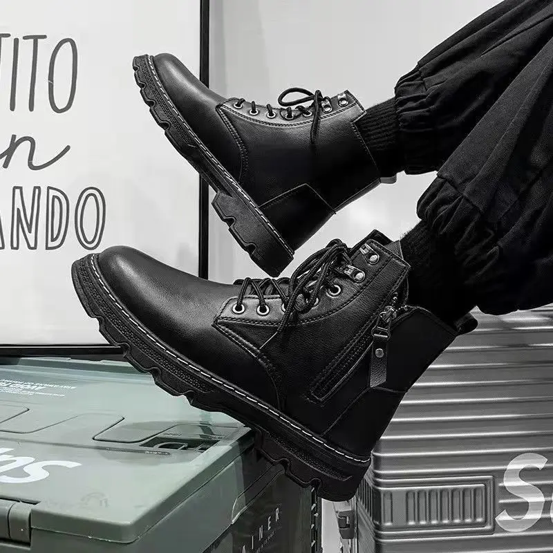 

Корейские модные мужские ботинки-карго на весну и осень 2023, новые высокие ботинки-карго, увеличивающие рост, повседневная спортивная модная обувь в британском стиле