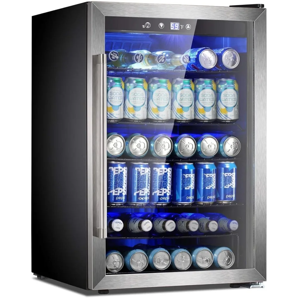 

4.5 Cu.ft Beverage Refrigerator and Cooler, 145 Can Mini Fridge Glass Door,Digital Temperature Display for Soda, Beer or Wine