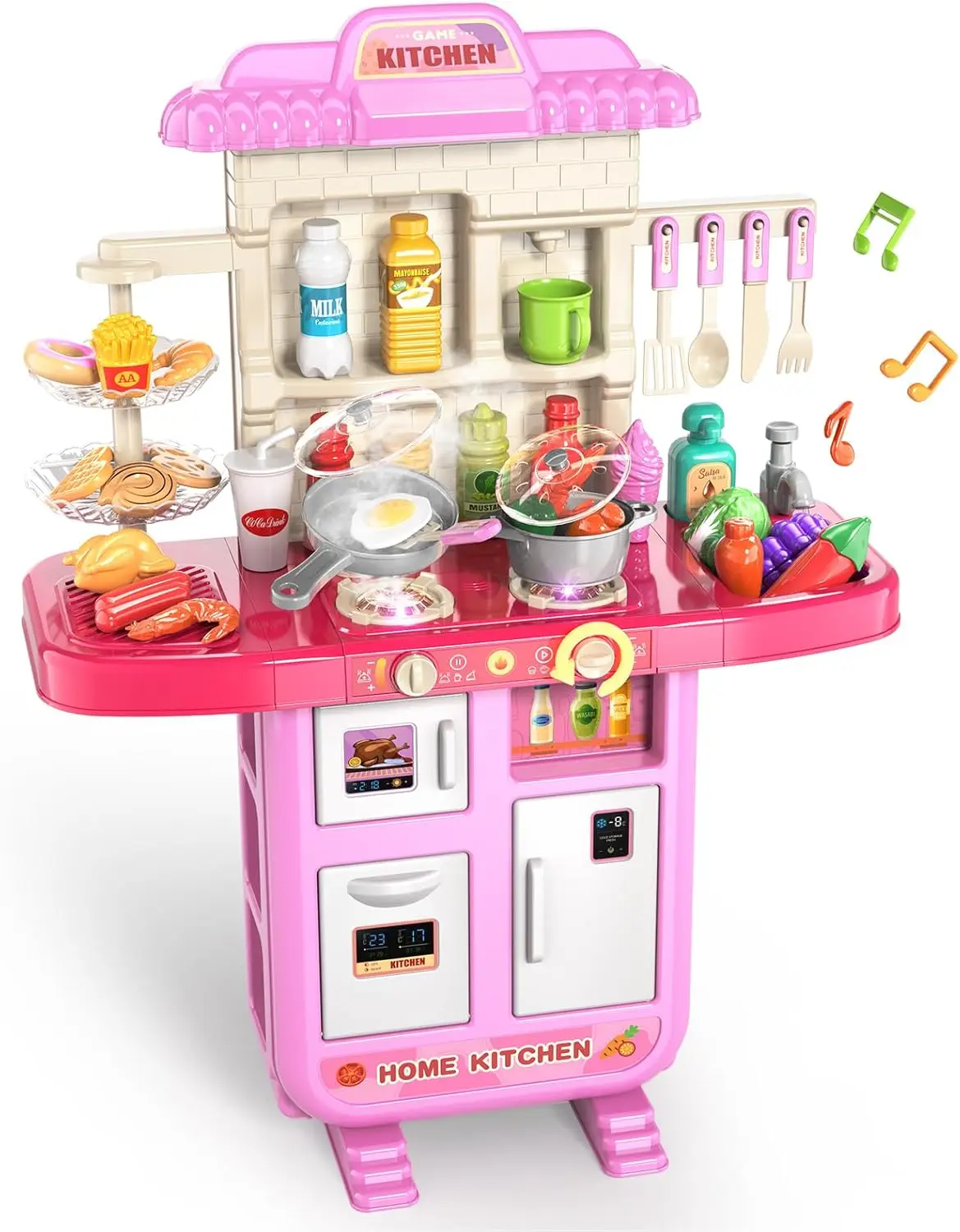 Toddler Kids Kitchen Playset, Play Kitchen Set With Sounds And Lights For Toddlers Kids 3-5 6-8, Pretend Food Toy Kitchens