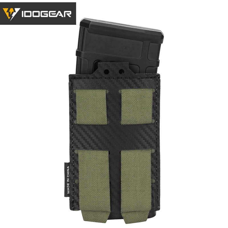 IDOGEAR Tactical Mag Pouch 5.56 Single Mag Carrier with Carbon Fiber MOLLE System 2pcs 3591