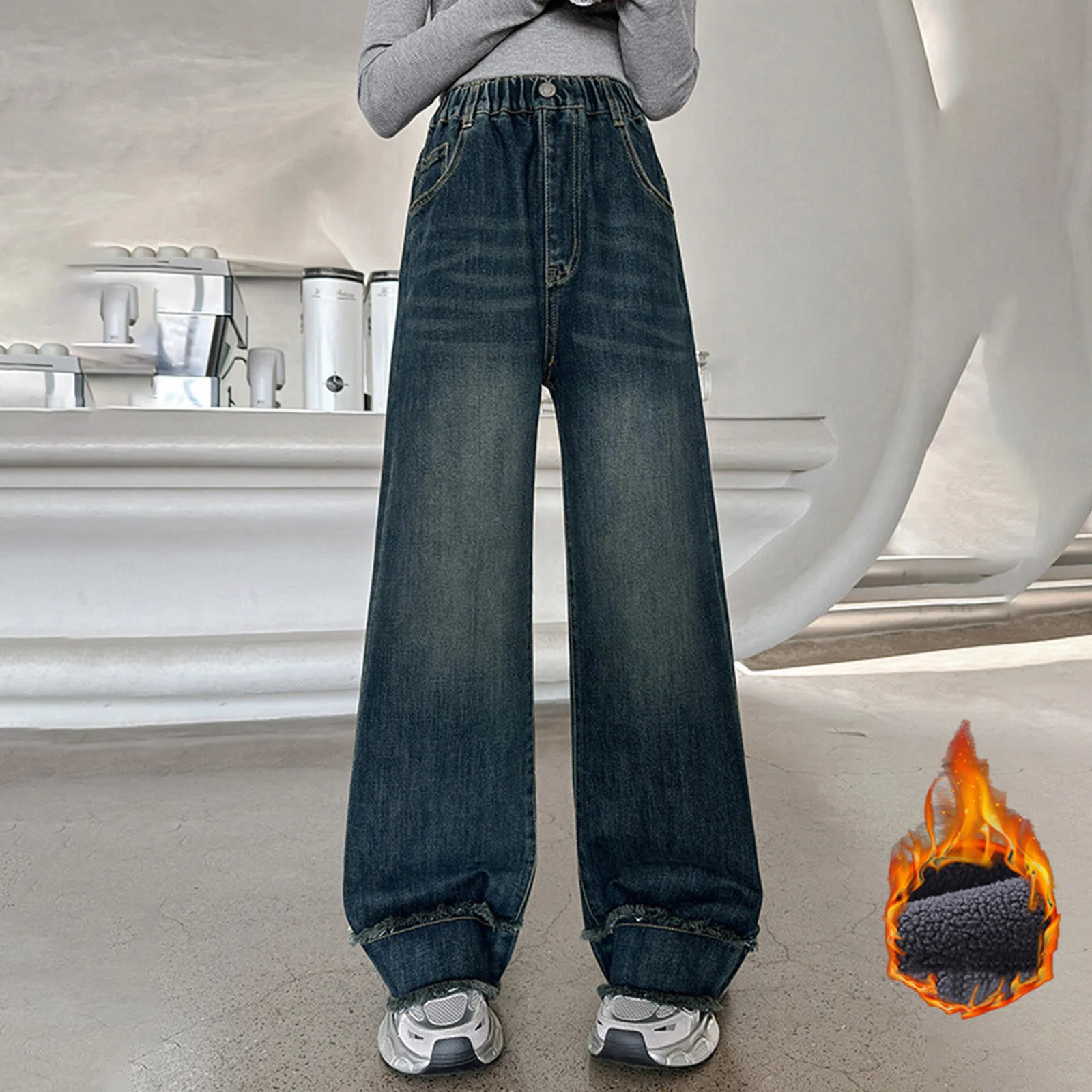 

Tights Girls Size 6 Baggy Jeans For Girls Retro Washed High Waist Fleece Butterfly Embroidered Loose Fit Denim 6x Girl Pants