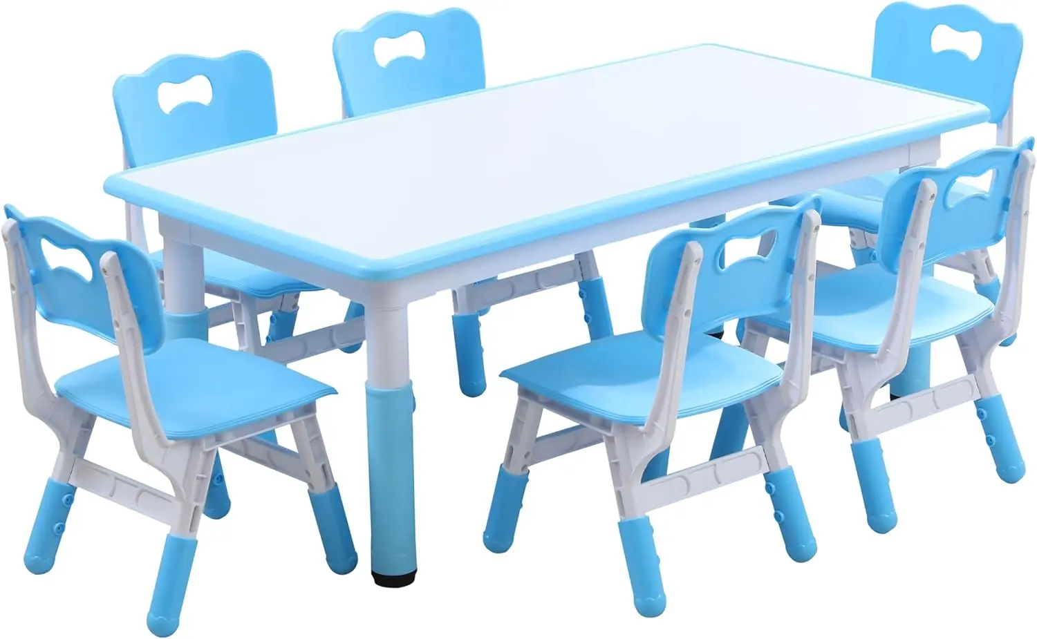 Kids and 6 Chairs Set Graffiti Desktop, Toddler Furniture Set, Non-Slip, Table Children Study Desk, Dining Table, Hei