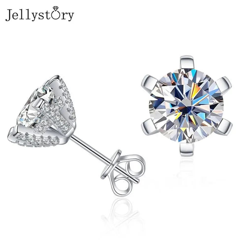 

Серьги JellyStoryСеребряный 925 D Цвет Белый Муассанит с драгоценными камнями, женские серьги с шестью когтями, простой и атмосферный стиль