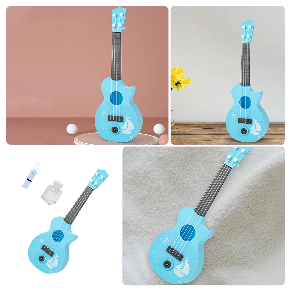 Máquina de burbujas de ukelele, soplador de música, fabricante eléctrico con juguete de plástico para niños