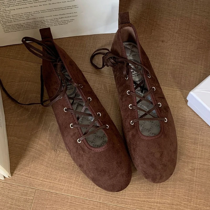 

Autumn Cross Tied Round Toe Flat Shoes Women Retro Comfort Casual Shoes Shallow Ballet Style Elegant Mary Jane Shoes Women