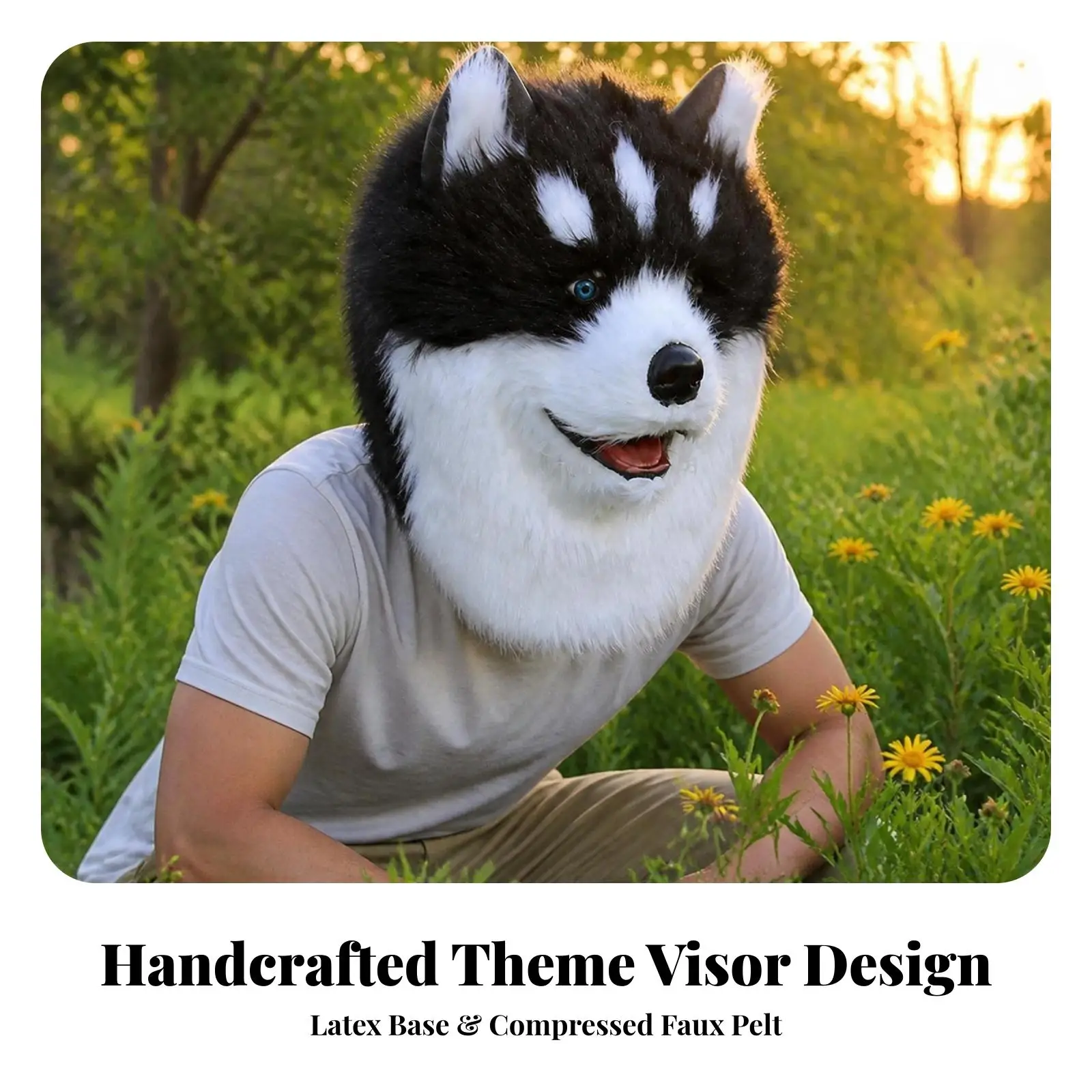 Realistic Husky Plush Hat Costume Headpiece with Upright Ears for Halloween Parties and Stage Performance Funny Decor