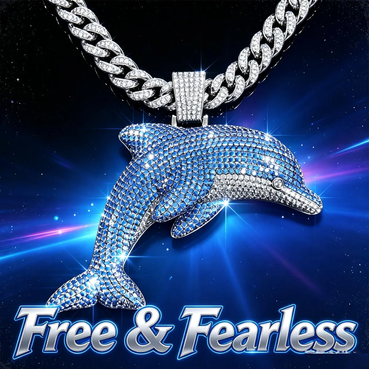 Iced Out 3D Dolphin Hip Hop Pendant Fully Micro‑Paved Sparkling Blue 18K Gold Plated Bling Animal Charm Necklace Statement Fine Jewelry For Men Women Streetwear Accessory Perfect For Party Club Daily Wear Hipster Rapper Gift Unique Ocean Theme Ornament
