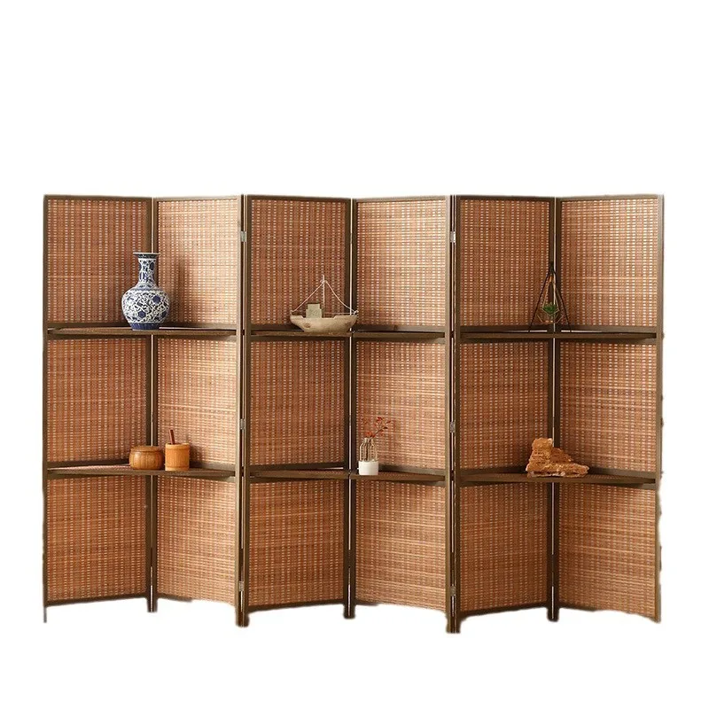 

Medieval folding portable floor-to-ceiling retro tea room solid wood screen partition living room home cover room office new