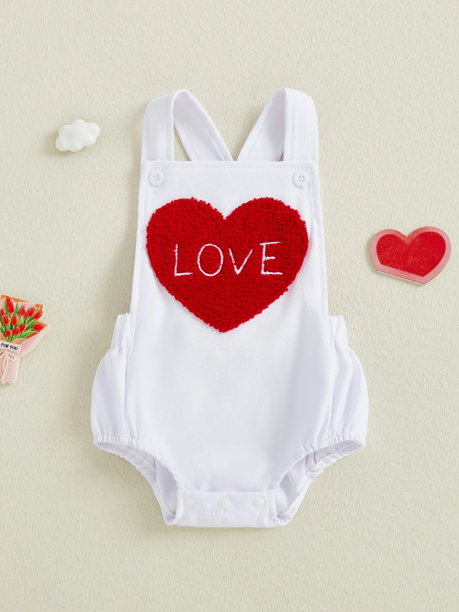 

Toddler Valentine s Day Heart Print Romper Sleeveless Jumpsuit Adorable Summer Spring Outfit for Baby Girls