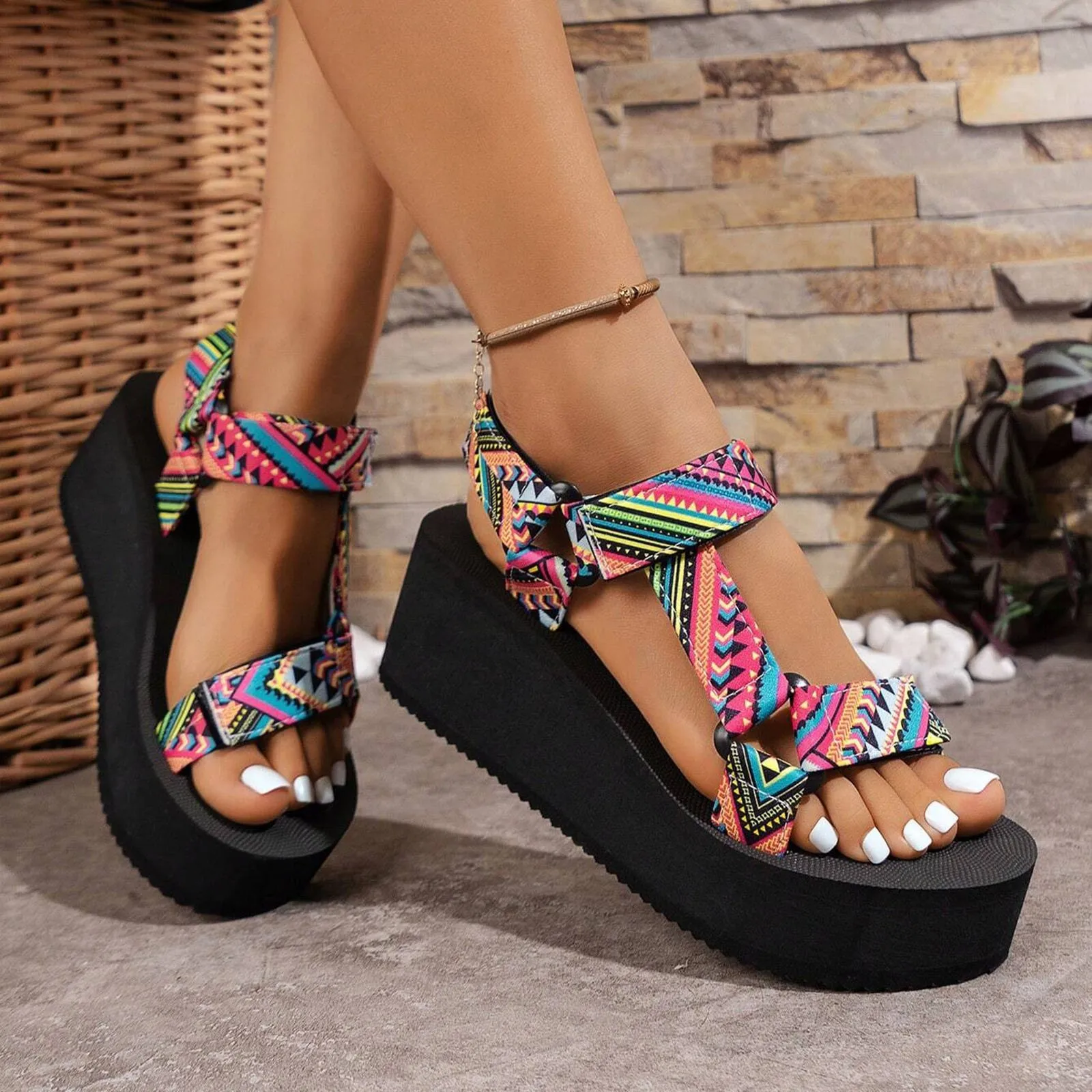 Sandalias originales para mujer, plataforma de cuña de tacón alto, sandalias populares étnicas bohemias a la moda para niñas, б®соножки на onderблу intelli
