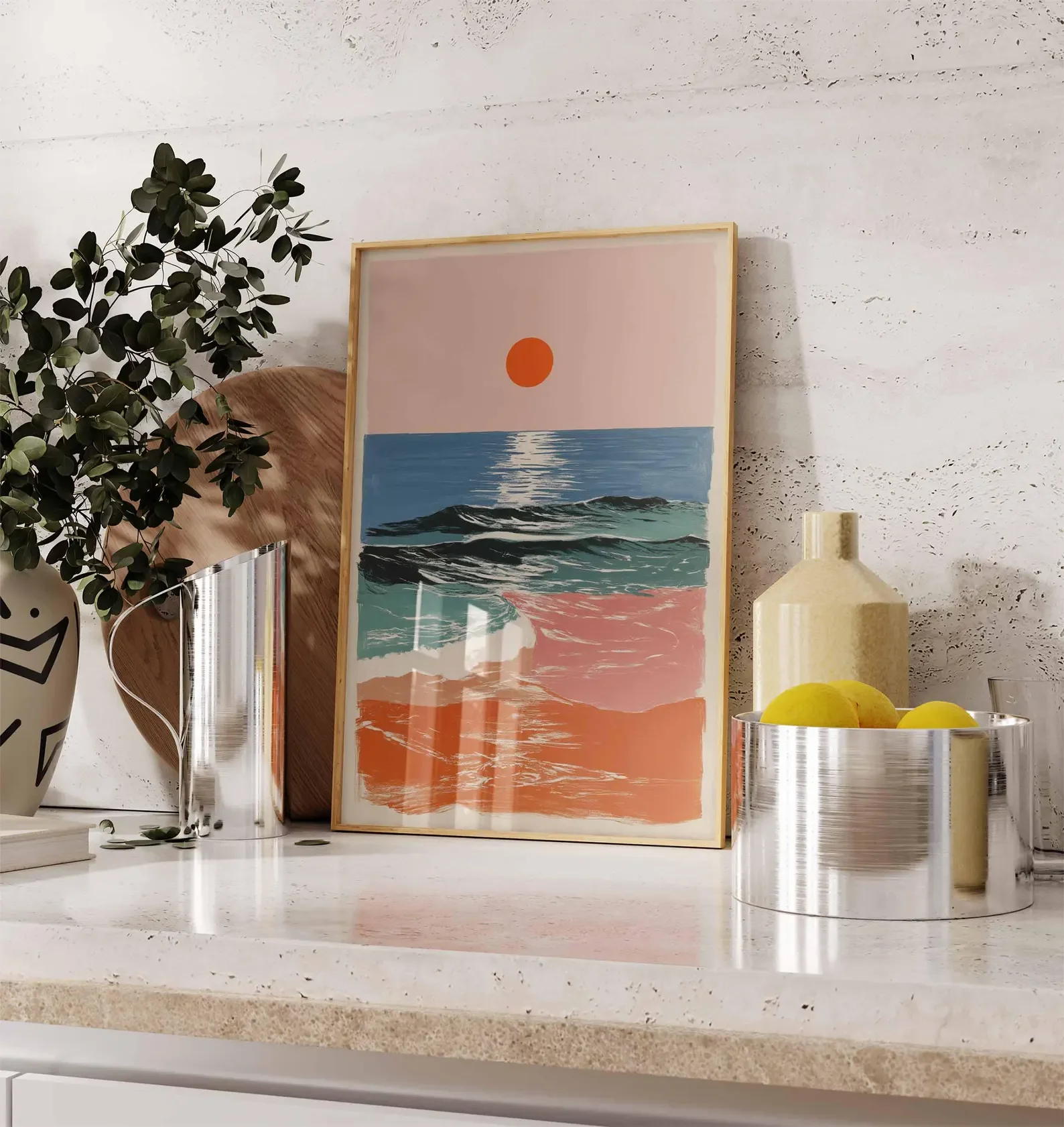 Retro Sunset Ocean Waves Poster High‑Grade Home Decoration Artwork for Bedroom, Living Room, Office & Interior Space