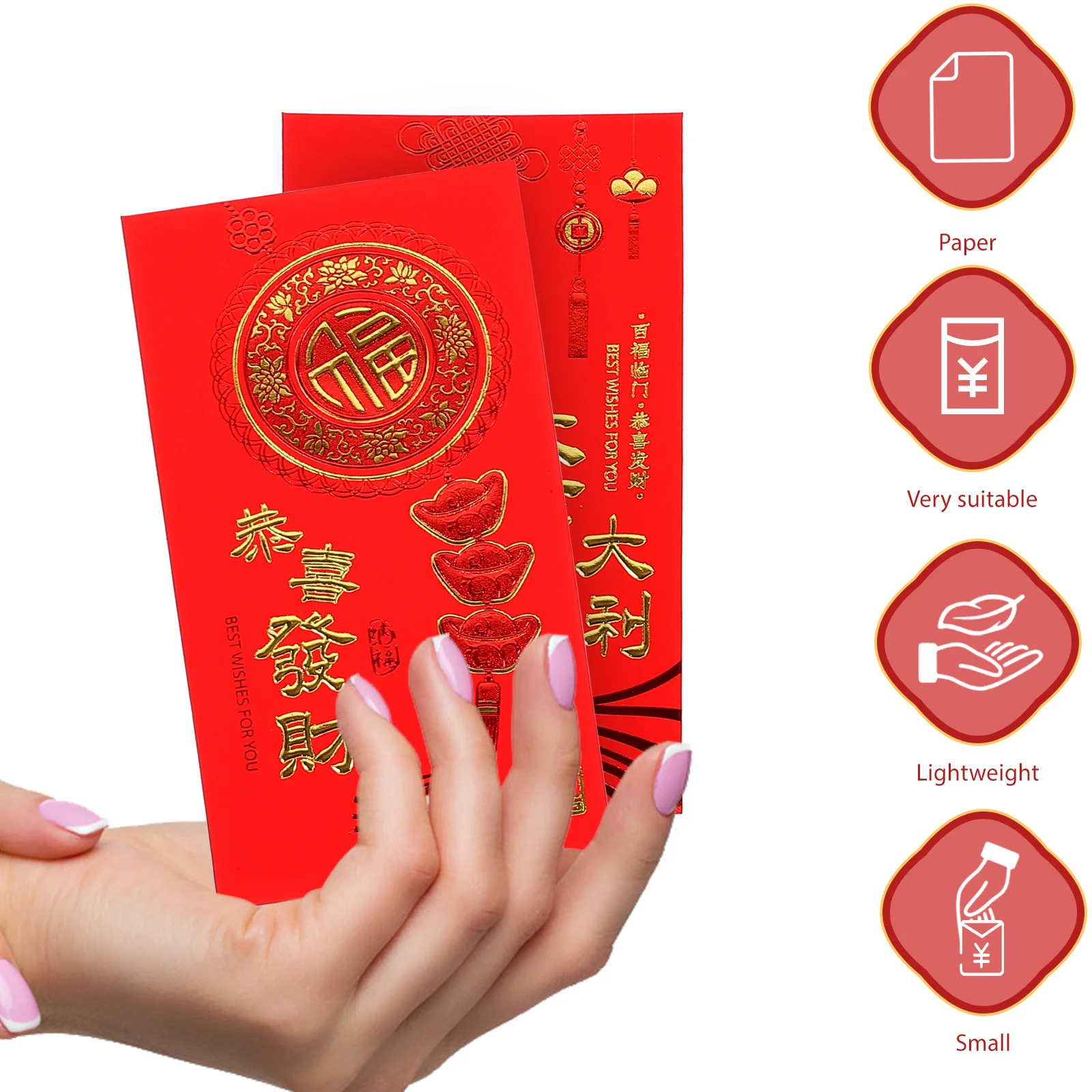 24 個 2023 年のウサギ年 赤い封筒 中国風の幸運のお金袋 クラシックなウサギのパターン 春祭り