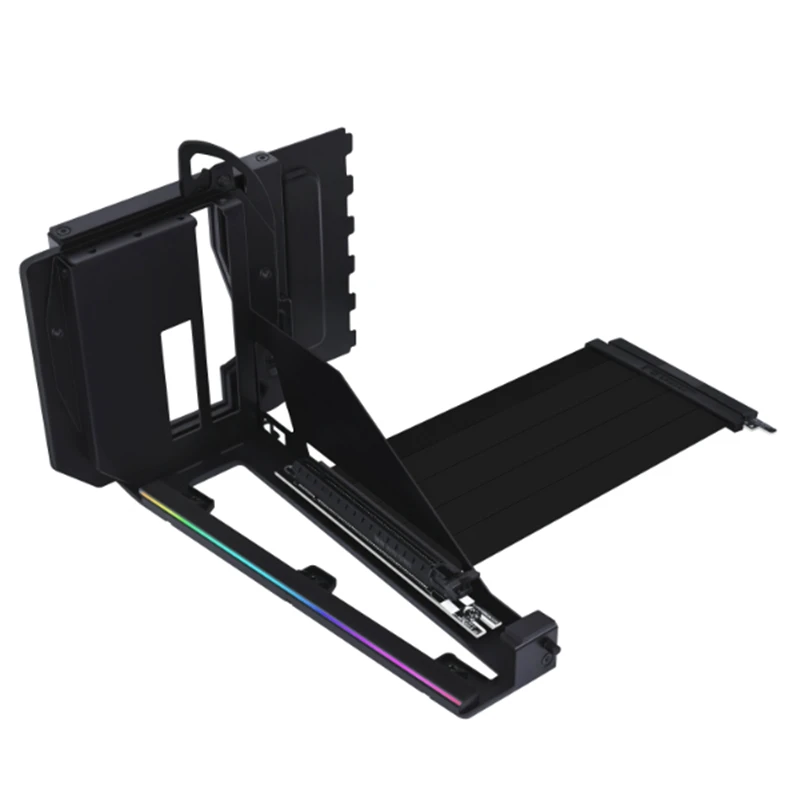 LIANLI 4 Slots Vertical GPU Kit v4 (VG4v4), the graphics card mounting bracket contains a PCIE5.0 cable, very ambient lighting.