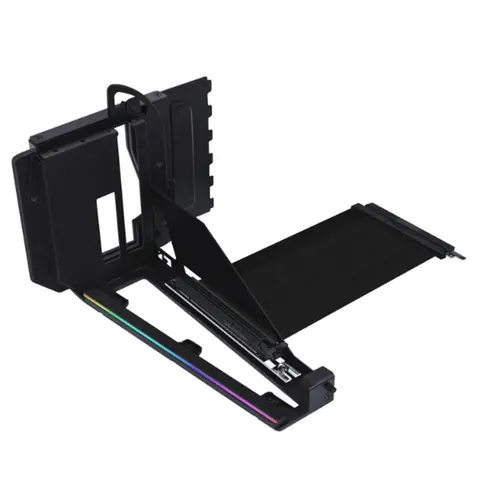 LIANLI 4 Slots Vertical GPU Kit v3 (VG4v3), the graphics card mounting bracket contains a PCIE5.0 cable, very ambient lighting.