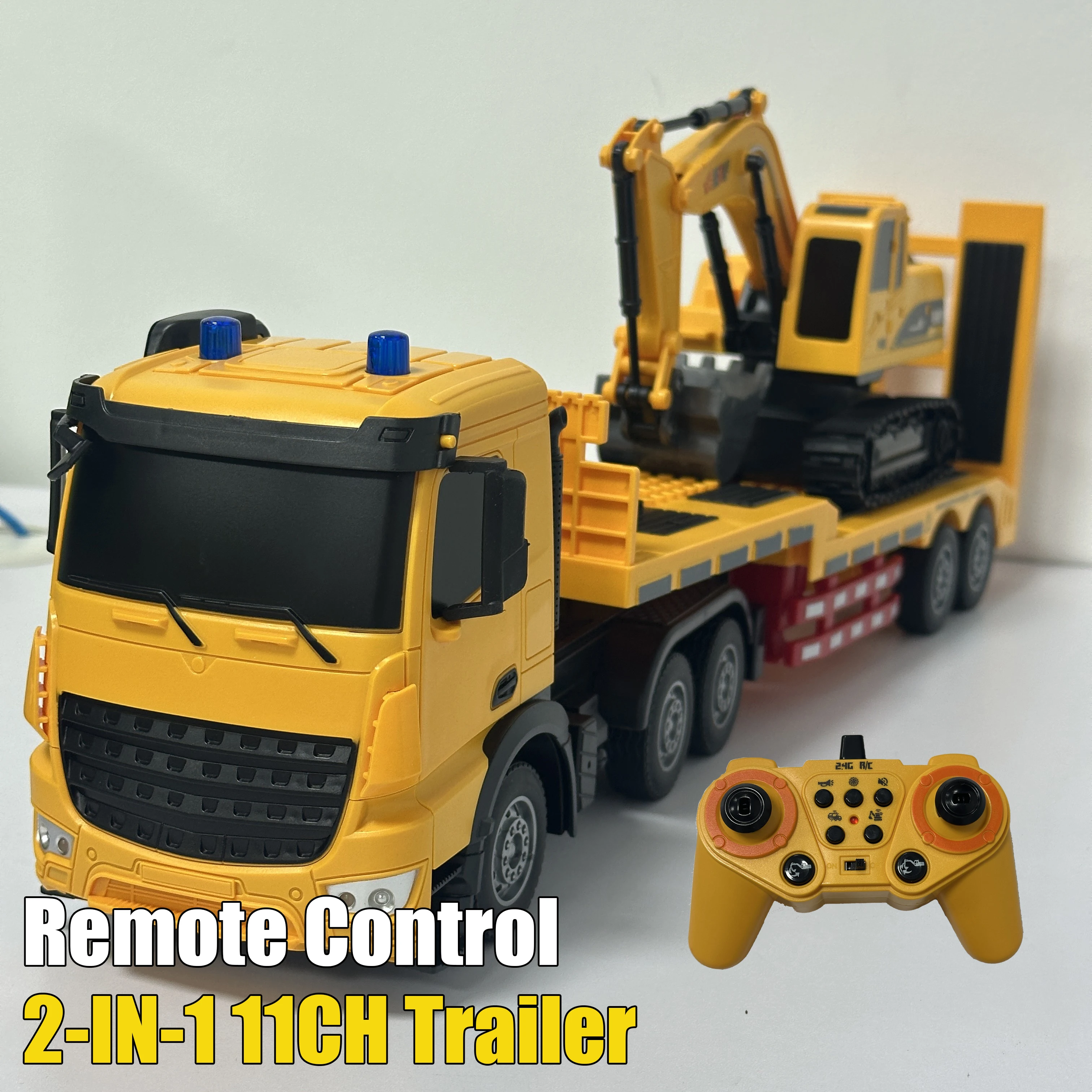 

2 In 1 11CH RC Trailer Flat Trucks Combination Truck Set with Excavator Engineer Vehicle 2.4G Remote Control Car Christmas Gifts