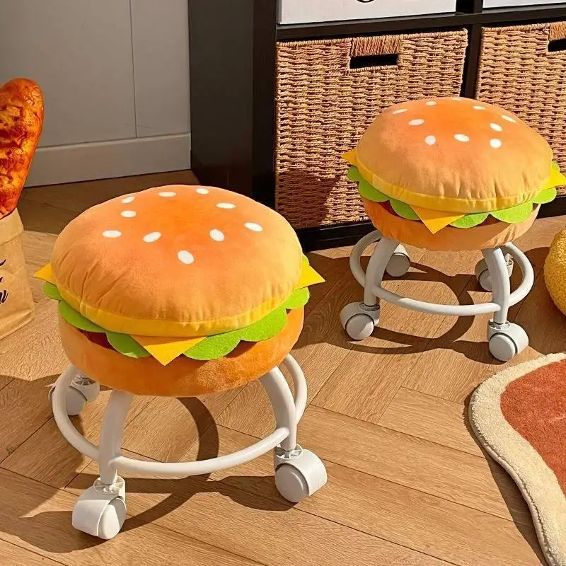 

Hamburger universal wheel small stool movable silent pulley low stool home living room rotating children's stool cute