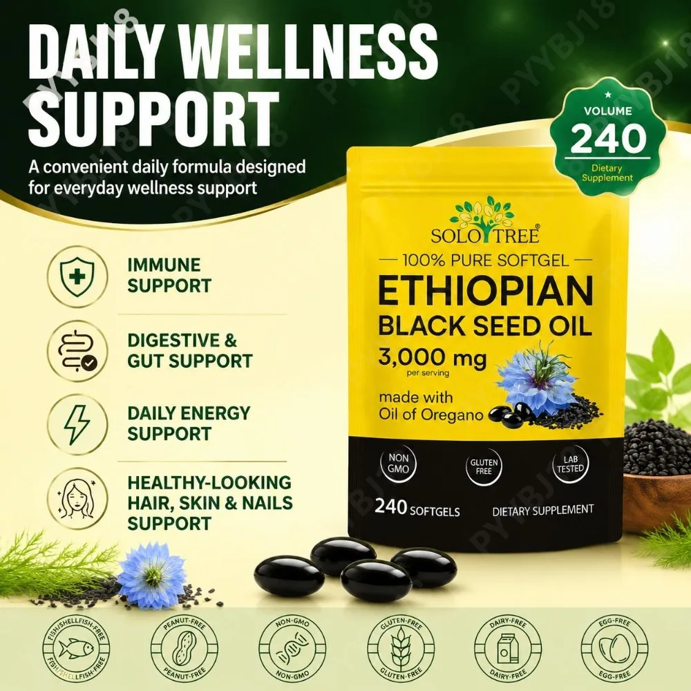 Ethiopian Black Seed Oil 3000mg Softgels with Oil of Oregano Supports Immune Health Digestive & Gut Wellness Daily Energy 240 Ct