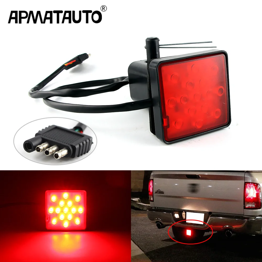 2'' Trailer Hitch Receiver Cover 15 LED Brake Led Lights Tube Cover 4 Pin Car Accessories Car Signal Lamp Warning Strobe Light