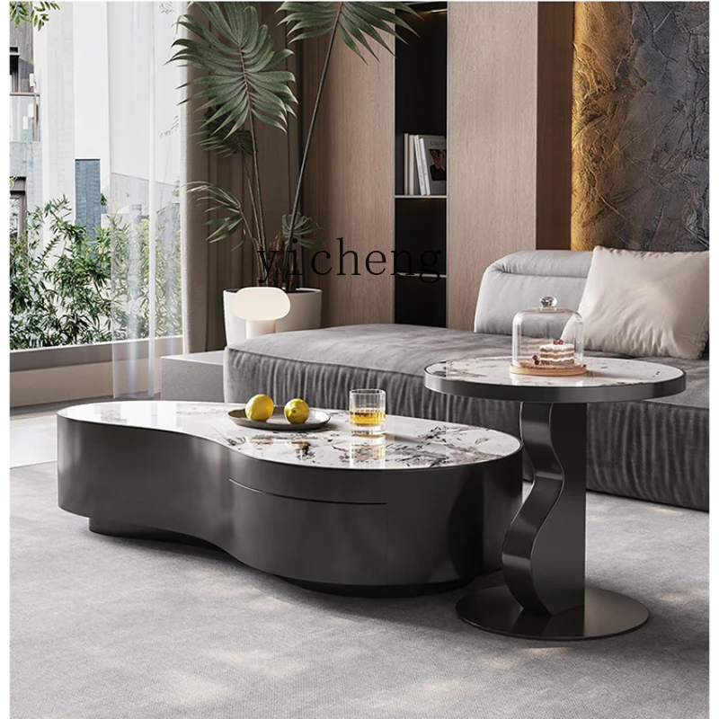 XL Special-Shaped Tea Table Combination Stainless Steel Designer Model Luxury Slate Tea Table