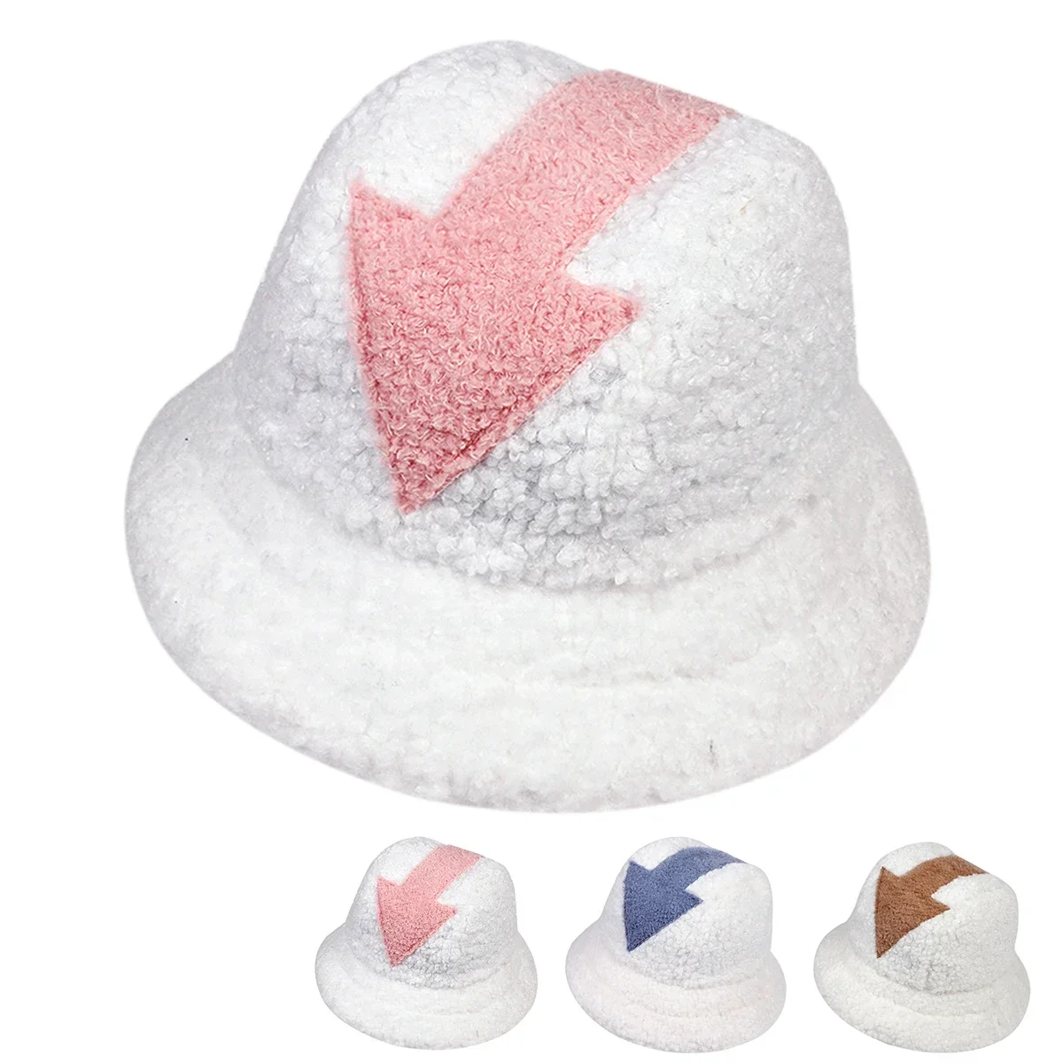 Unisex Arrow Style Personality Lamb Hair Bucket Hats Warm Fishermen Caps Outdoor Casual Cap Sunscreen