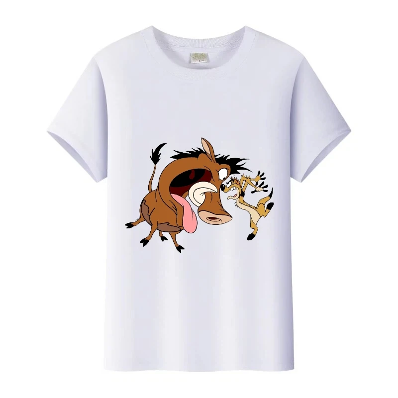 

Funny Disney The Lion King Simba PUMBAA Cartoon Girl T-Shirt Women Oversized O-Neck Tshirt Boy Tops Man Blouses Family Kids Tees