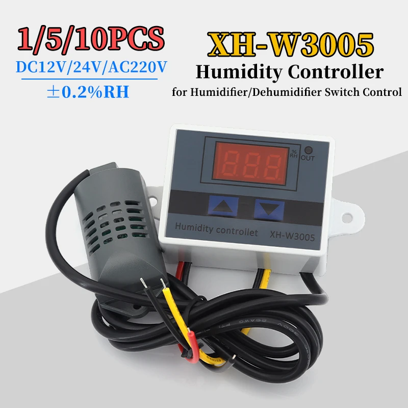 1/5/10Pcs DC12V/24V/AC220V Humidity Controller XH-W3005 for Humidifier/Dehumidifier Intelligent Switch Control