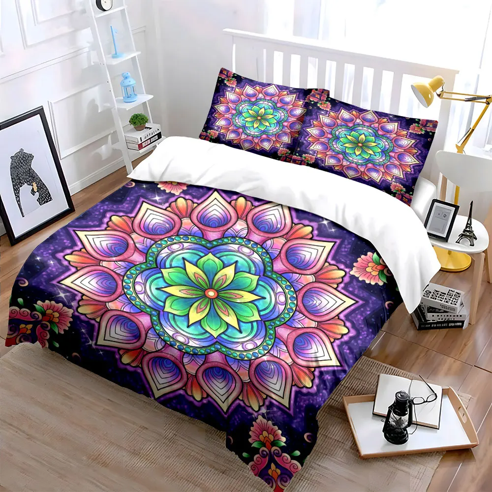 Decorative Mandala Art Set for Home Soft Skin-Friendly Bedding Set Includes 1 Duvet Cover And 2 Pillowcase, Gift