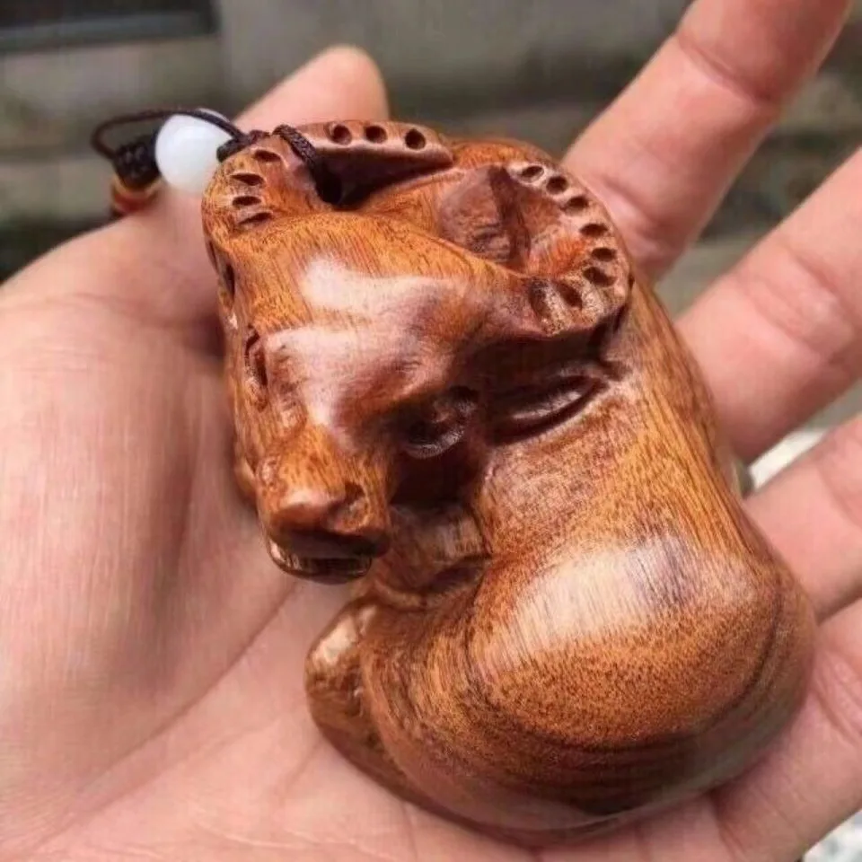 Traditional Chinese Style Hand Carved Huanghuali Wood Ox Zodiac Lucky Amulet Fortune Blessing Wealth Attracting Fidget Hand Toy